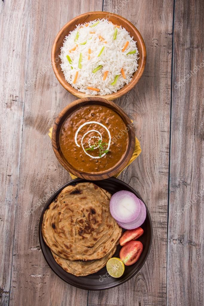 Dal Makhani with roti and rice