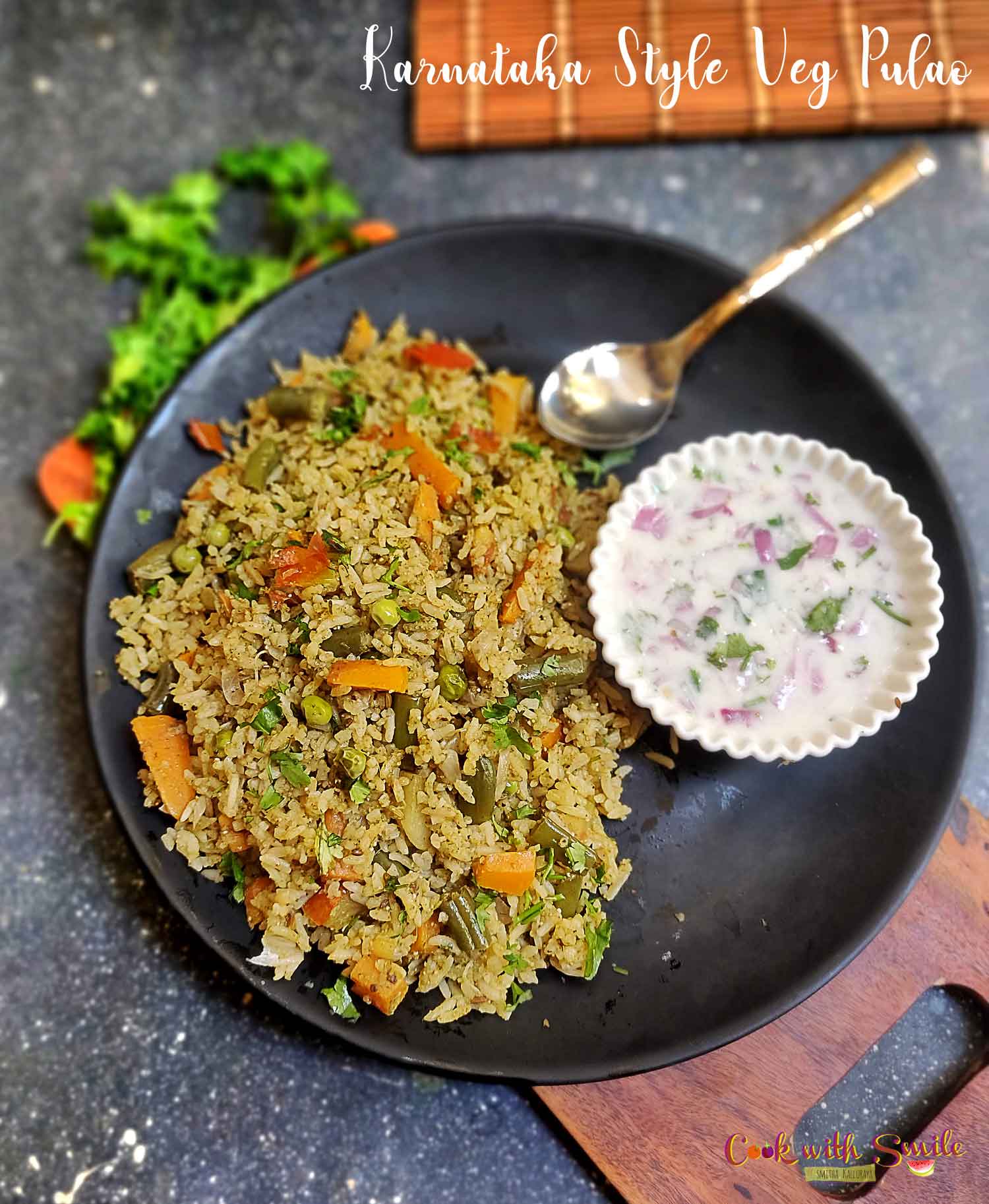 Vegetable Palao with pachadi(curds mixed with vegetables)