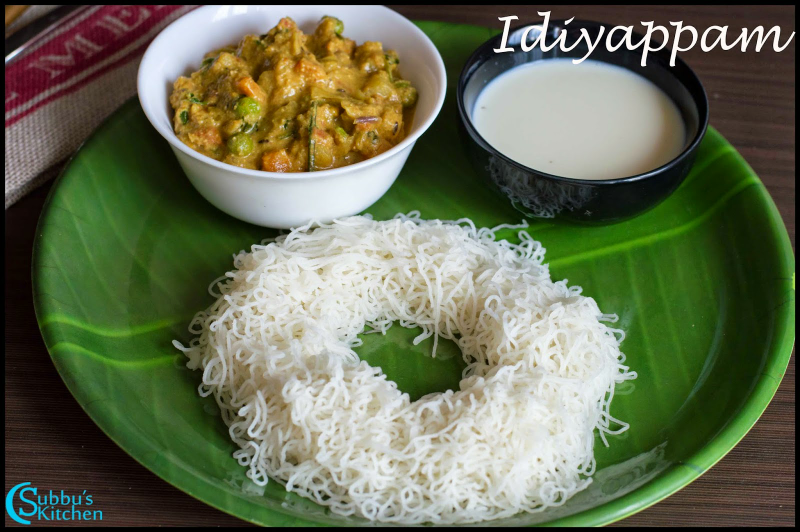 Idiyaapam with coconut milk and vegetable gravy