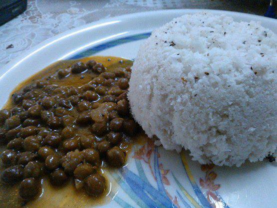 Puttum Kadala Curryum (Steamed Rice Cake with Channa(Chick pea) Curry)