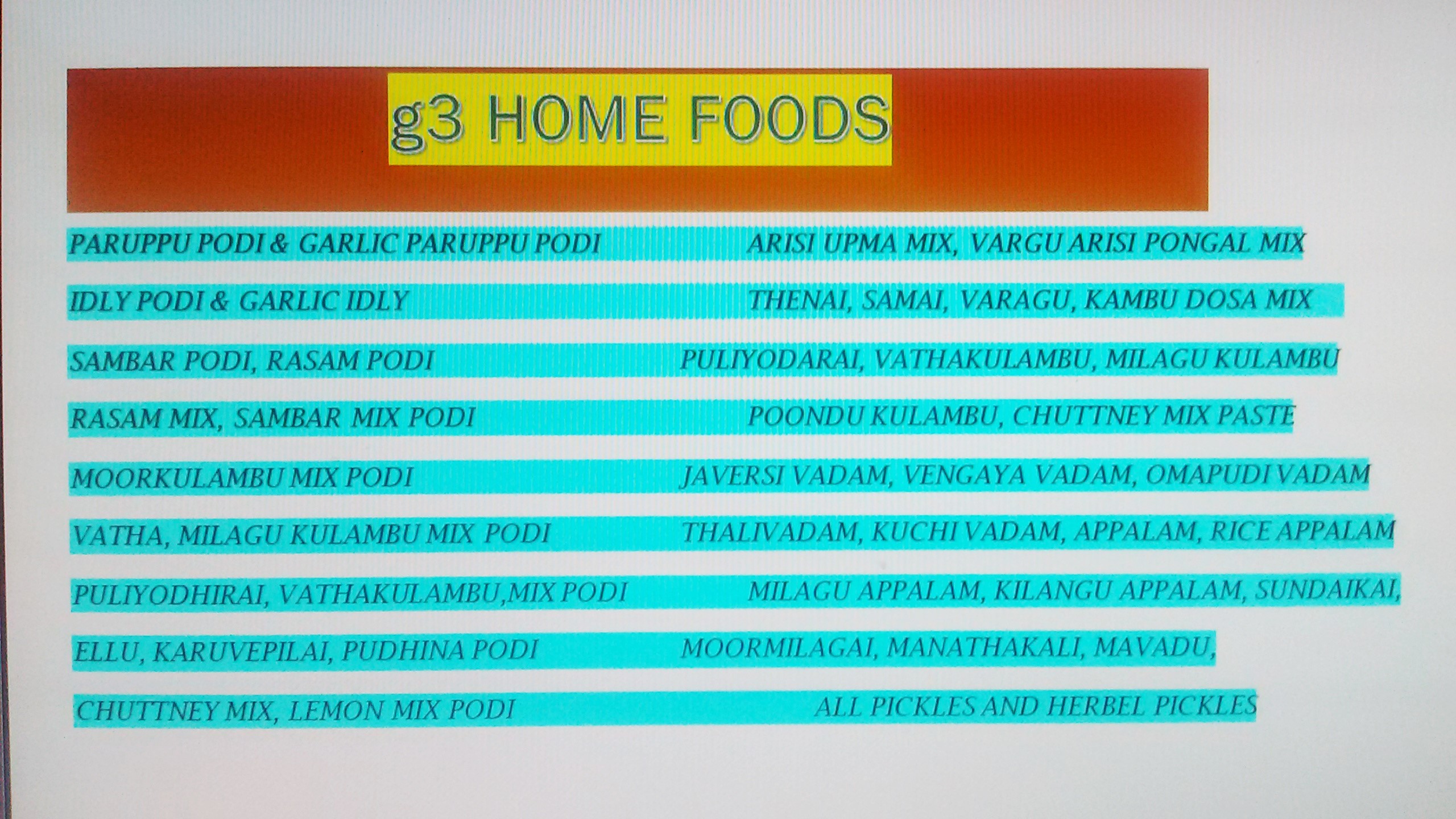 g3 Home Foods
