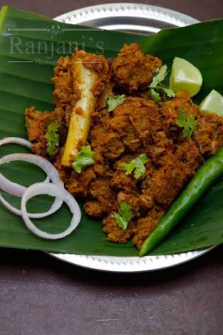 Mutton chukka varuval with plain rice and dhal thadka