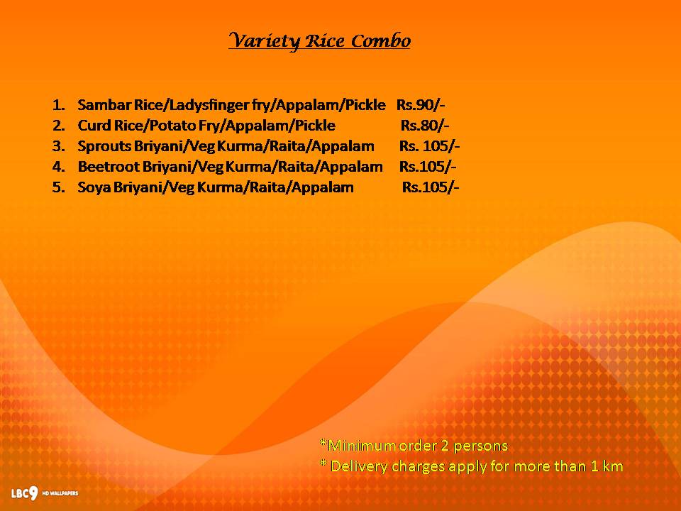 Variety Rice(Curd Rice/Tamarind Rice/Lemon Rice/Sambar Rice)